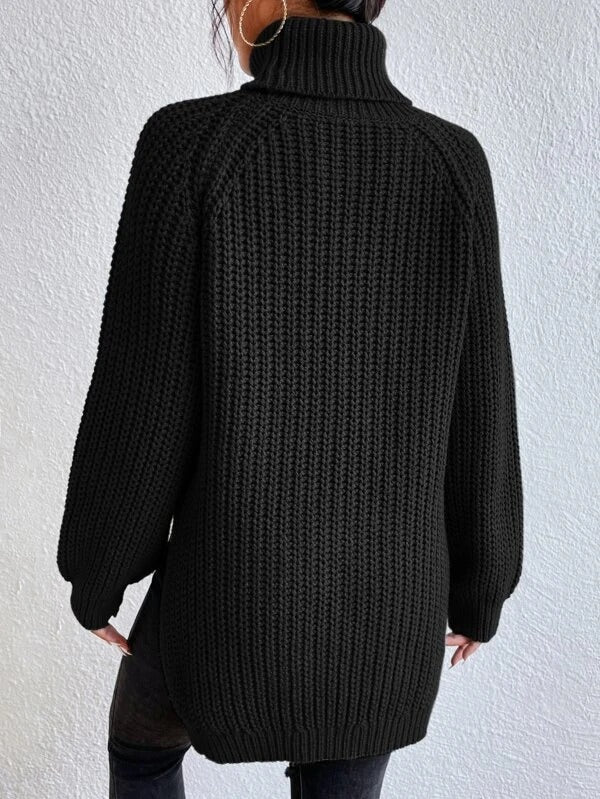 Black Long Sleeve High Turtleneck Slouchy Ribbed Sweater