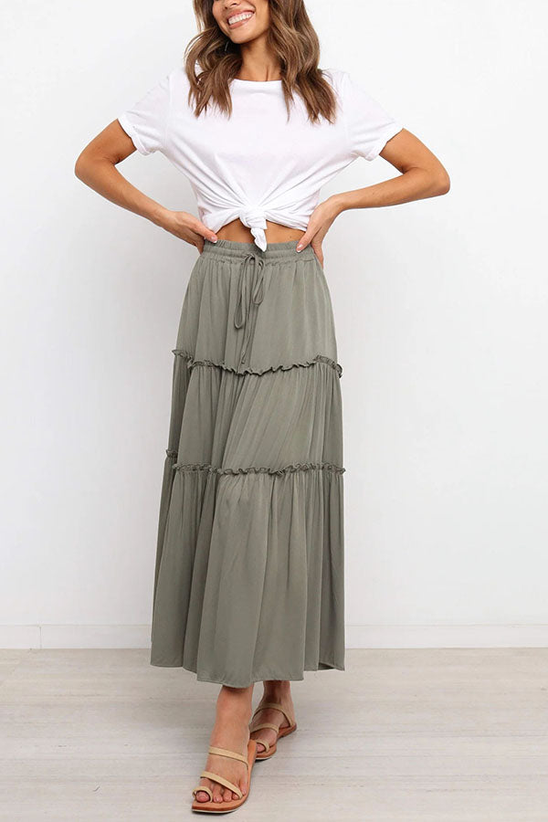 Selina Elasticised Waist Tiered Ruffle Midi Skirt