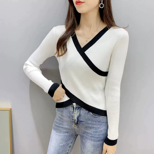 Ivory V-Neck Long Sleeve Sweater