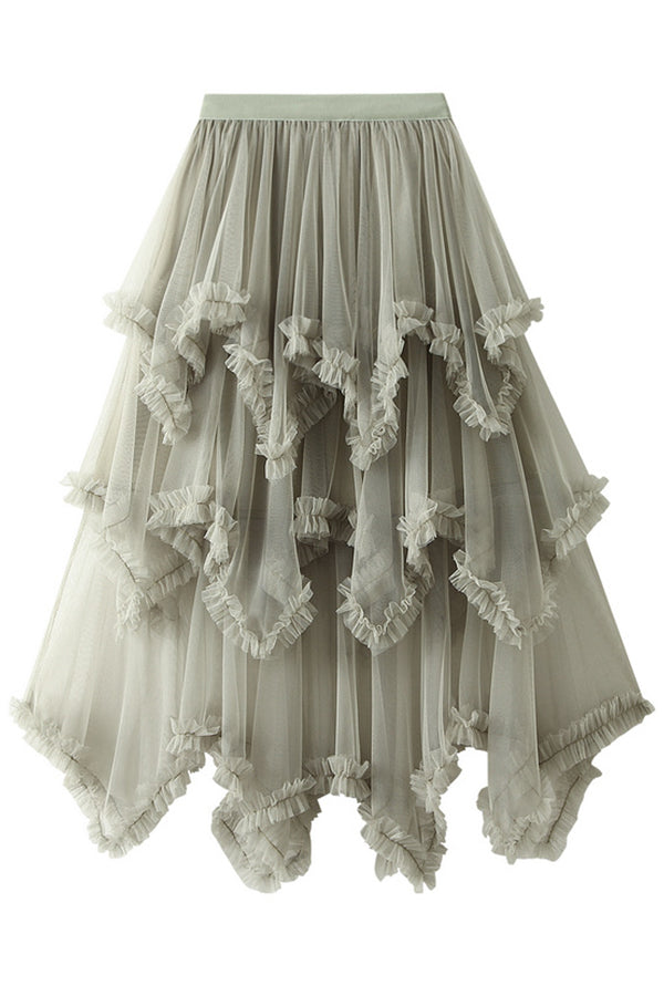 Cake skirt mid-length high waist big swing fluffy fairy gauze dress long skirt