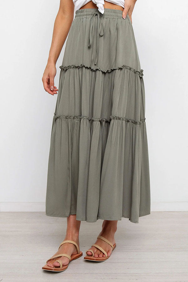 Selina Elasticised Waist Tiered Ruffle Midi Skirt