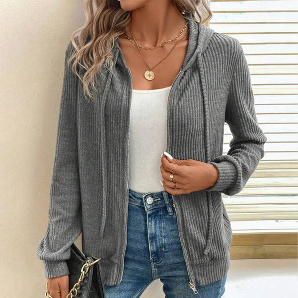 Grey Plain Hoodie Cardigan